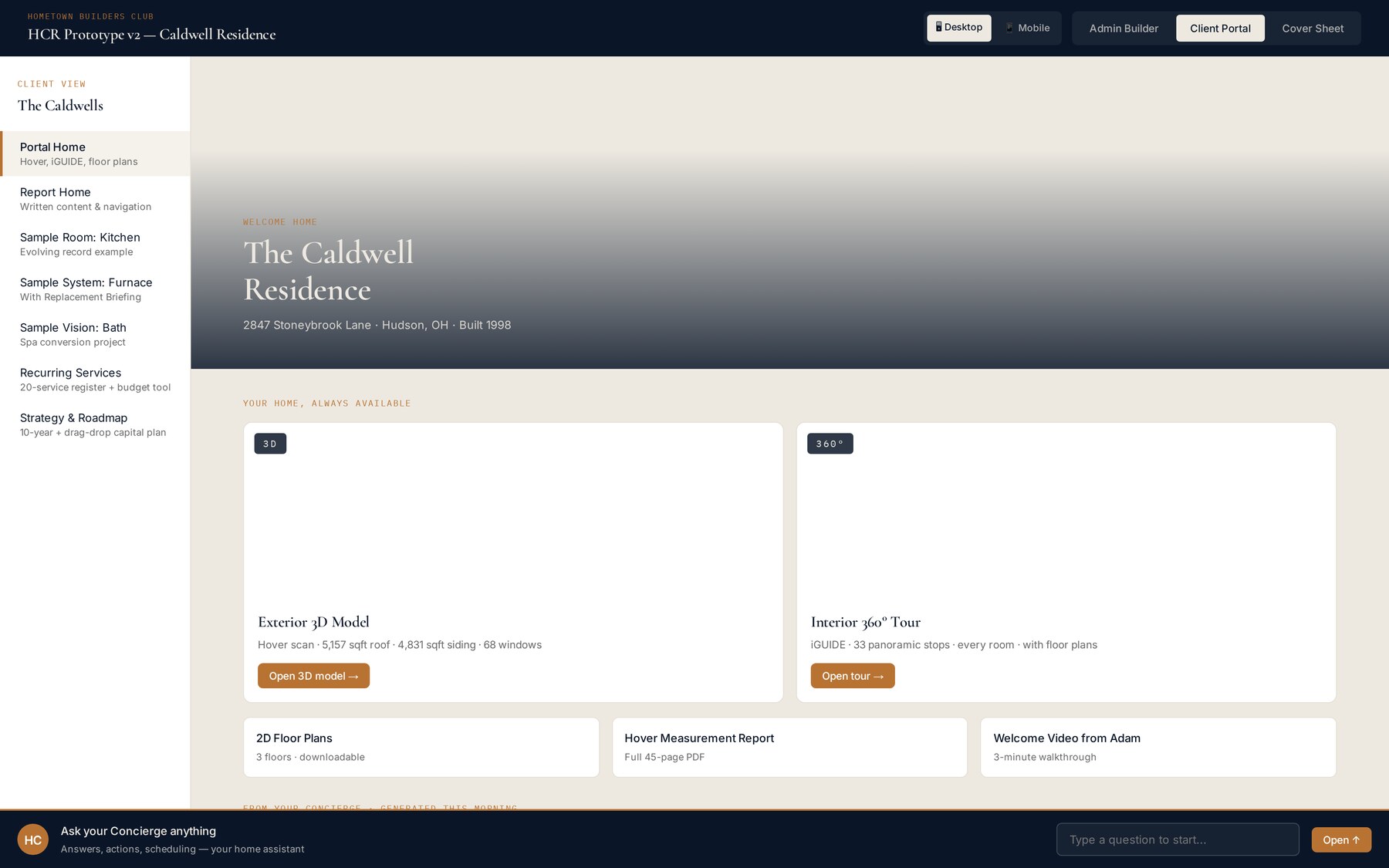 Portal home dashboard